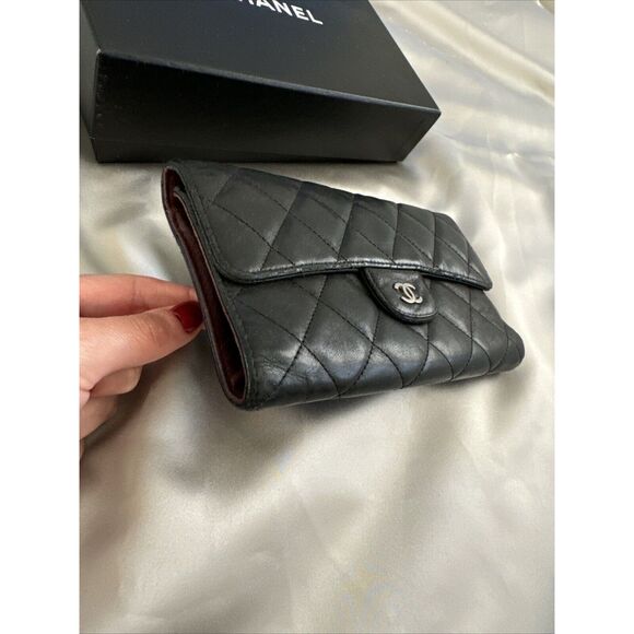 CHANEL Flap Wallet Quilted Black Silver Tone Hardware W/box - Picture 3 of 16
